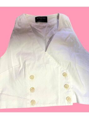 Minkpink White Double-Breasted Buttoned Womens Vest Medium Sleeveless Cotton